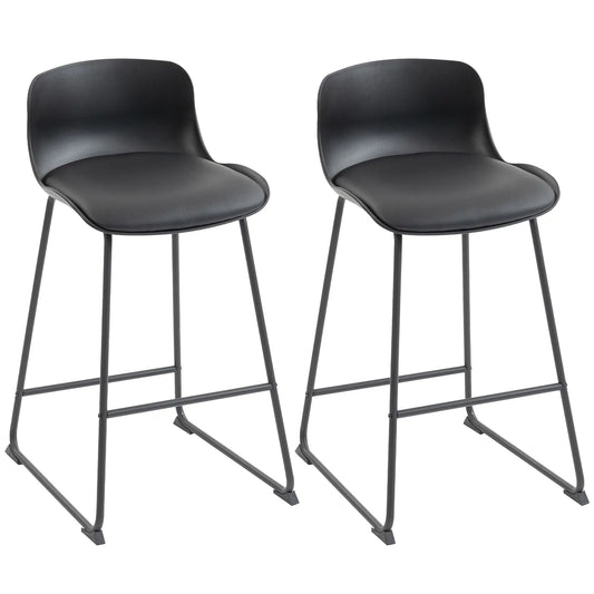 Modern Bar Stools Set of 2, PU Leather, Counter Height, Black Bar Stools Black at Gallery Canada