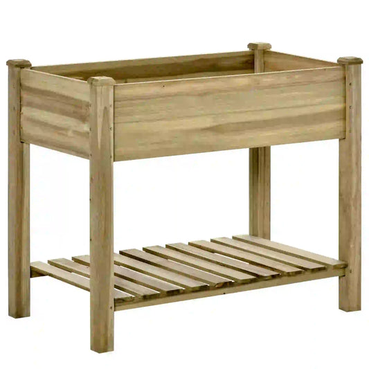 Elevated Wooden Planter Box With Legs And Storage Shelf, Green Elevated Garden Beds Green at Gallery Canada