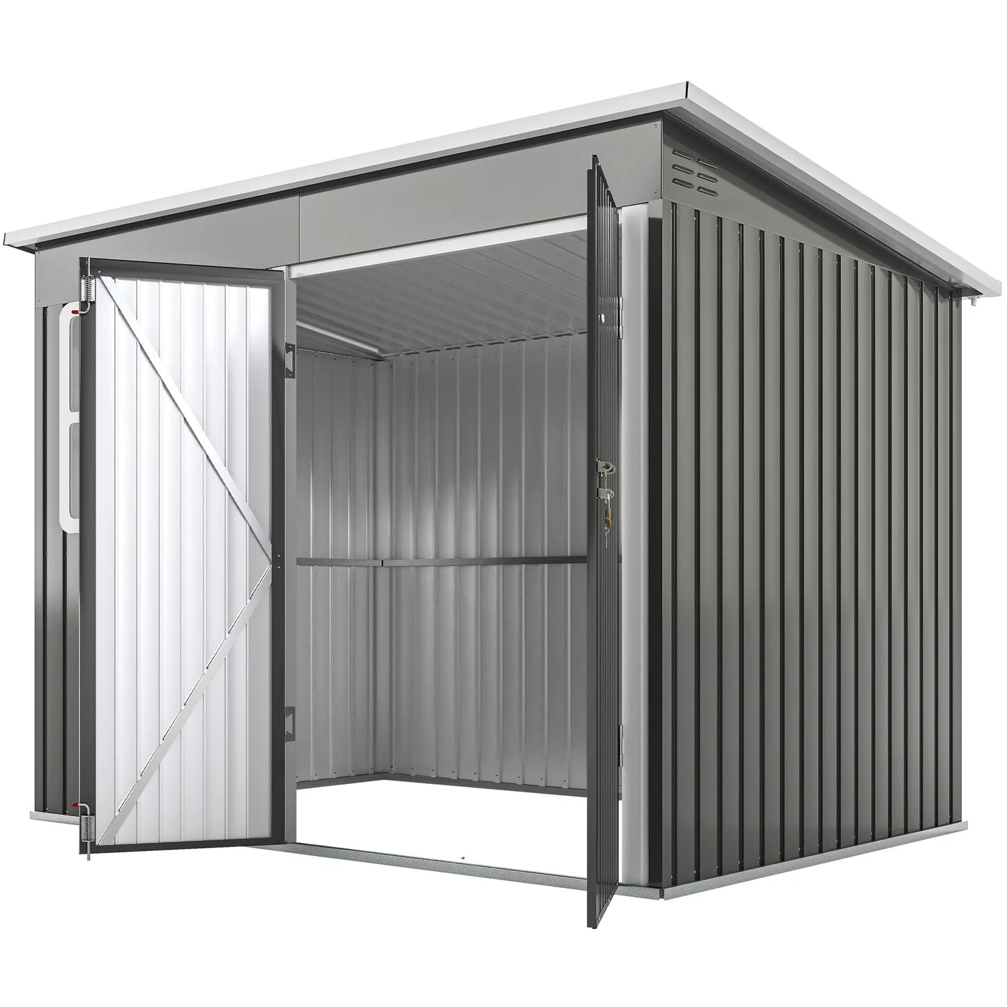 8.5' x 6' Galvanised Steel Outdoor Storage Shed, Garden Shed, Grey