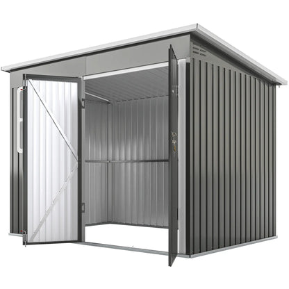 8.5' x 6' Galvanised Steel Outdoor Storage Shed, Garden Shed, Grey