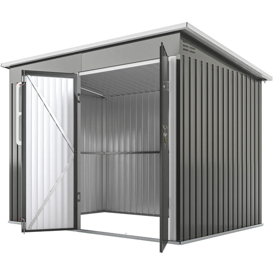 8.5' x 6' Galvanised Steel Outdoor Storage Shed, Garden Shed, Grey