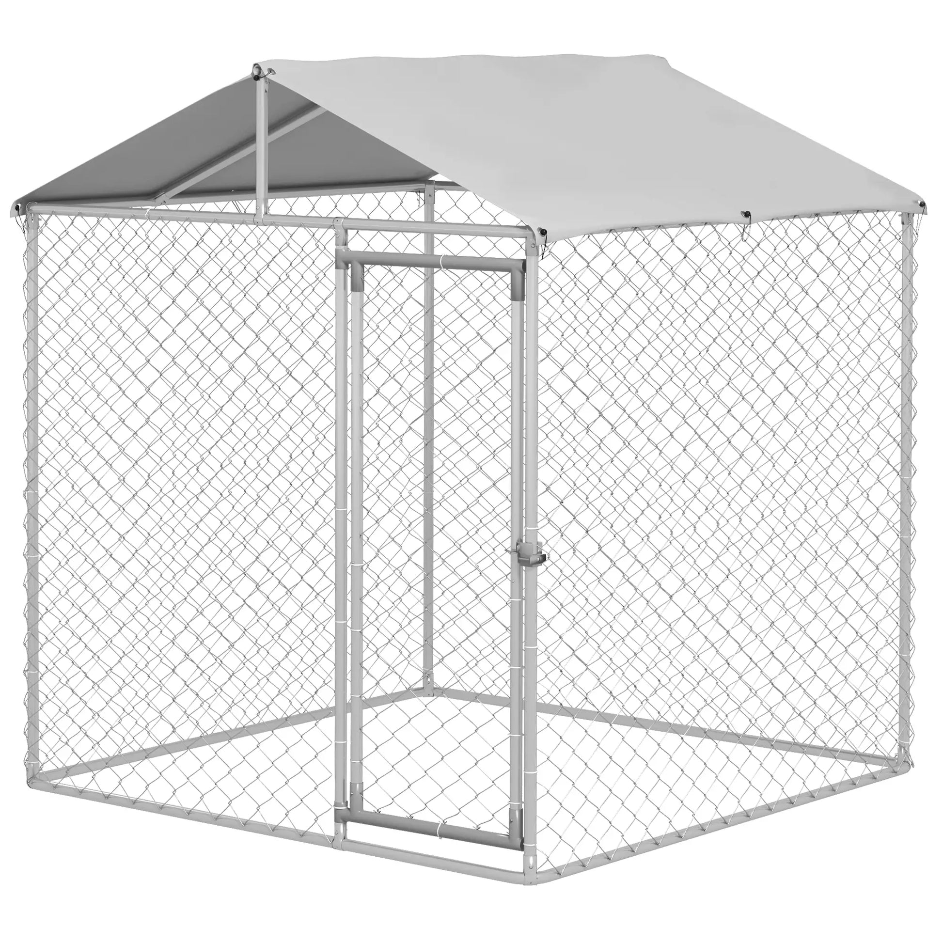 6.6' x 6.6' x 7.8' Outdoor Dog Kennel, Heavy Duty Galvanized Steel, Silver Houses, Kennels & Pens Silver at Gallery Canada