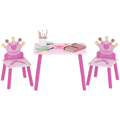 Kids Wooden Table Chair Set, Crown Pattern, Easy Clean, Age 2-4, Pink Kids Table Sets Pink at Gallery Canada