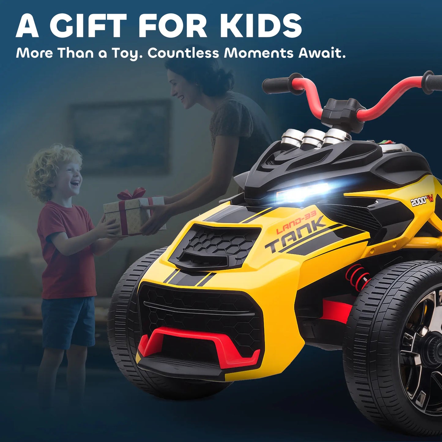 12V Kids Ride On ATV, MP3 Player, LED Lights, Ages 3-8, Yellow Electric Ride On Toys at Gallery Canada