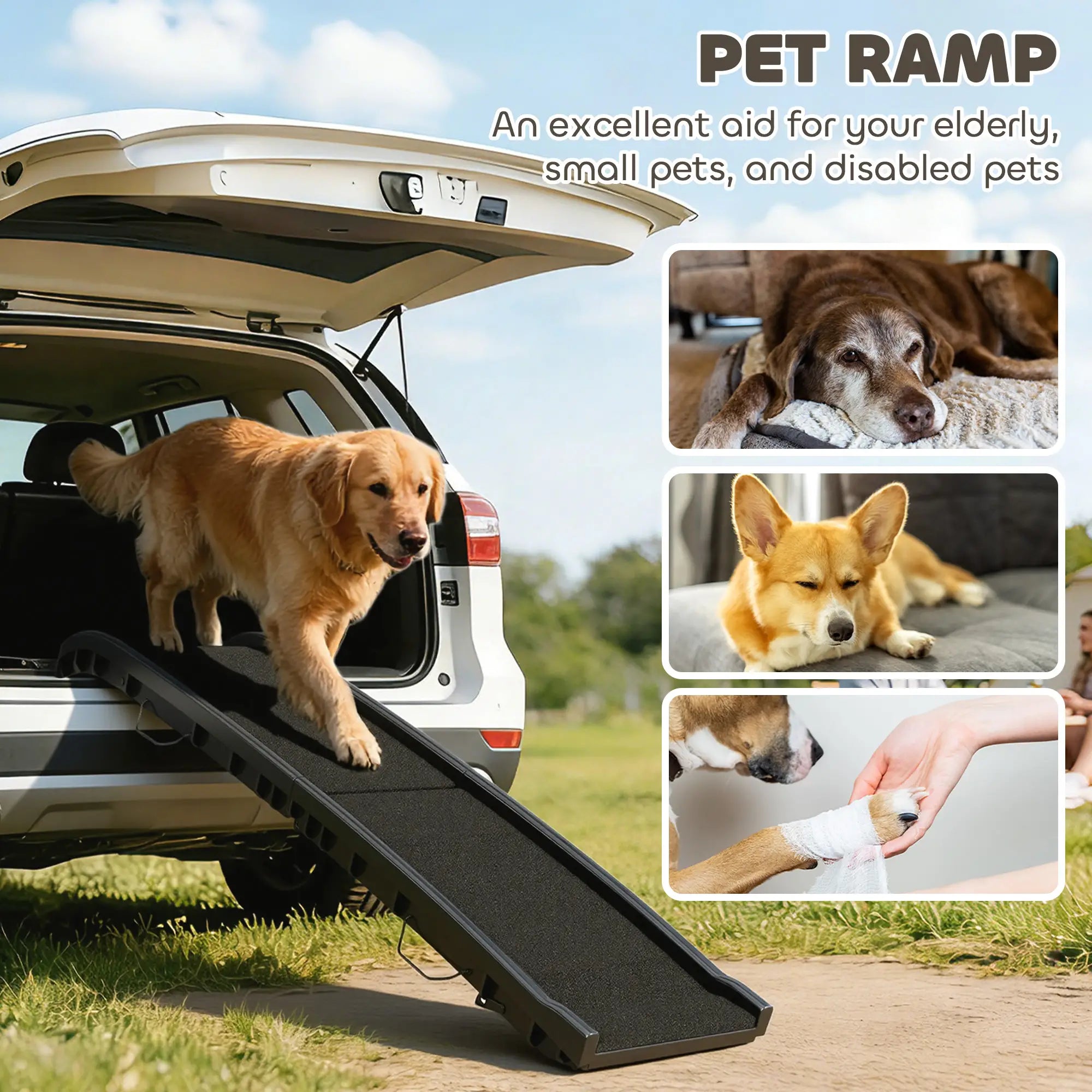 61 Inches Folding Pet Ramp, Frosted Surface, Raised Side Rails Dog Stairs at Gallery Canada