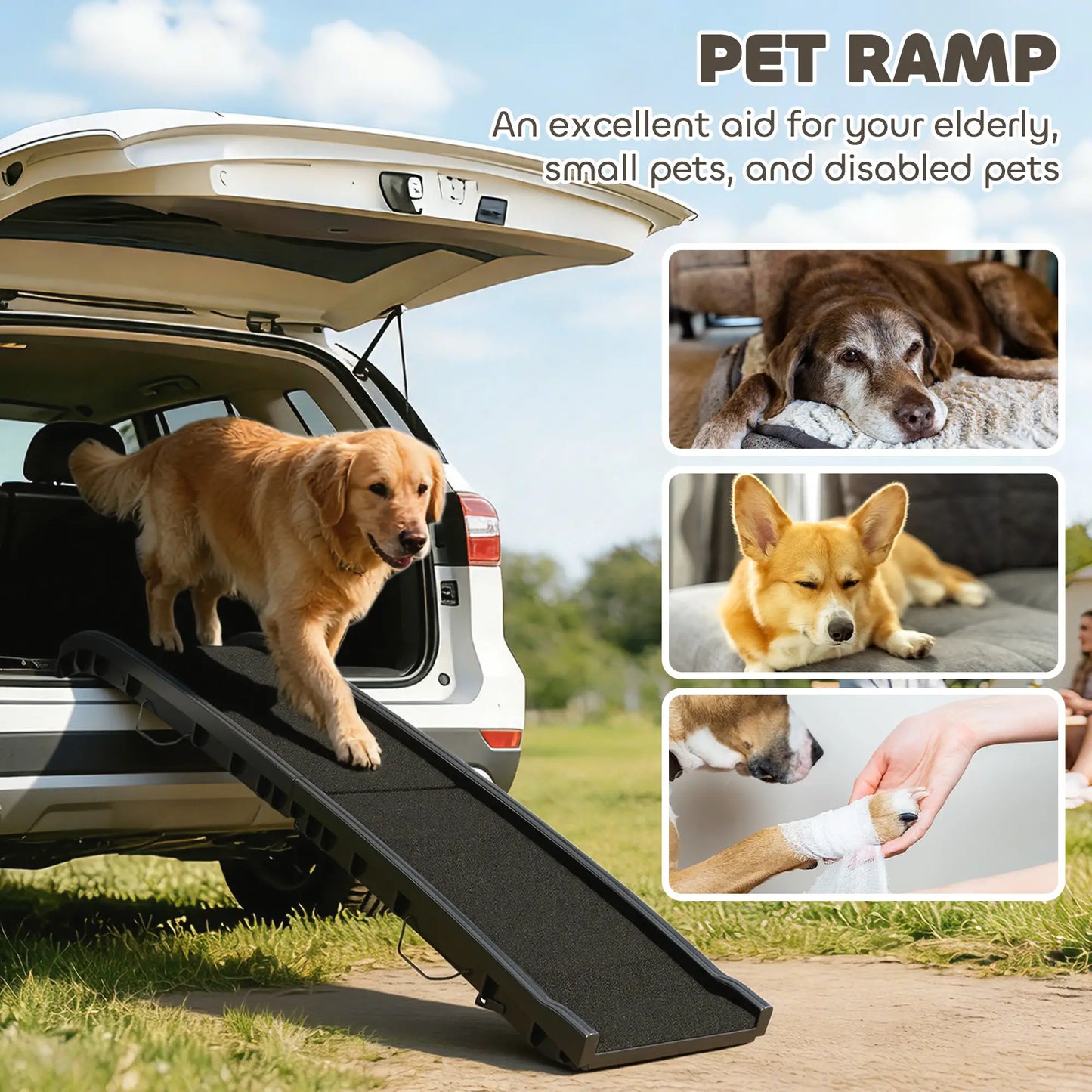 61 Inches Folding Pet Ramp, Frosted Surface, Raised Side Rails Dog Stairs at Gallery Canada
