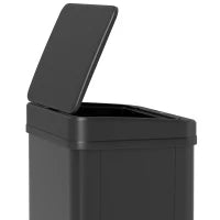 Poubelle automatique de 50 L, couvercle à fermeture douce, acier inoxydable, noir