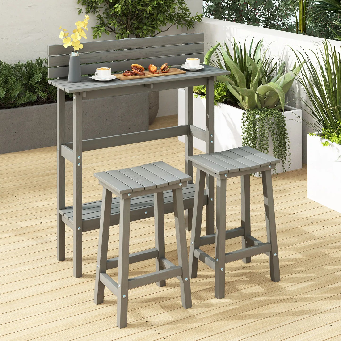 3 Piece Patio Bar Set, 43"H Table, 2 Stools, Balcony, Backyard, Porch Bistro Sets at Gallery Canada