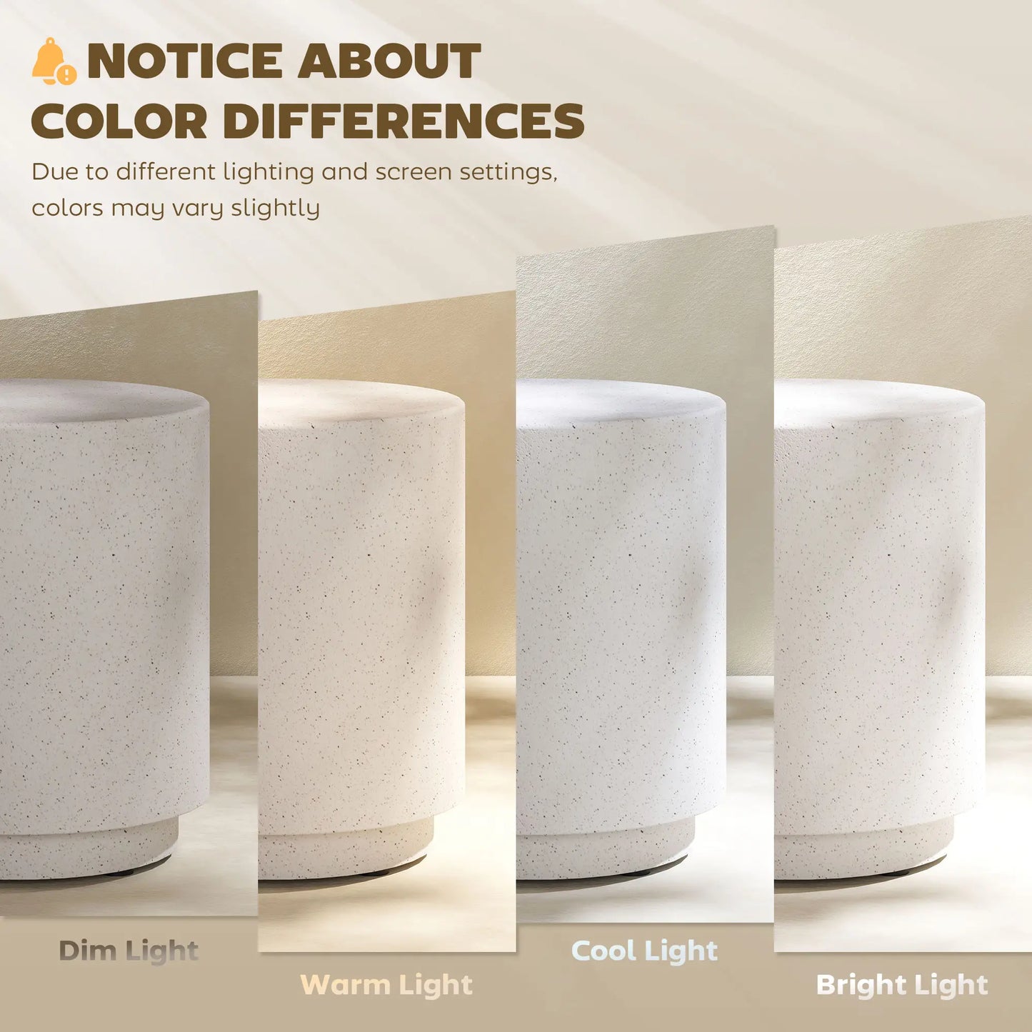 Terrazzo Finish Side Table, 17" Round, White, Cream Side Tables at Gallery Canada