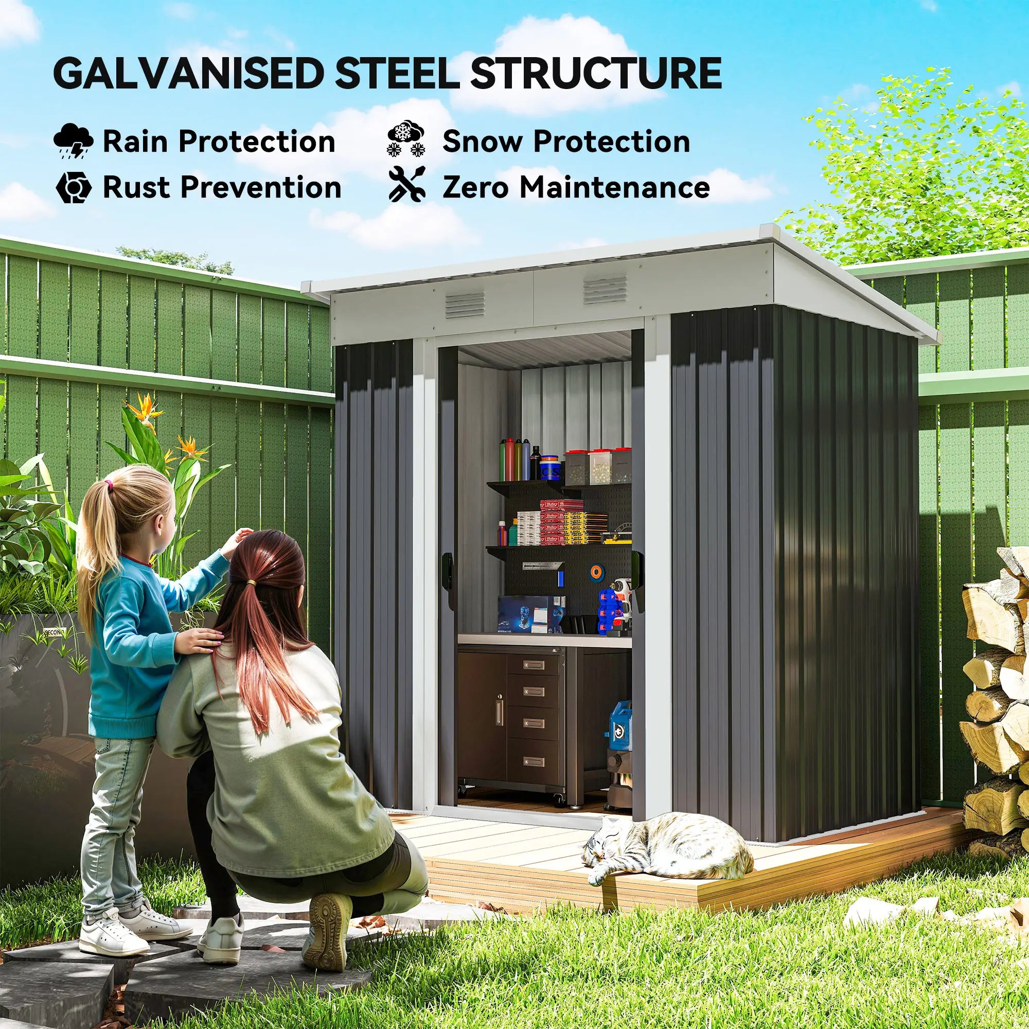 6' x 4' Metal Outdoor Storage Shed, Garden Tool Organizer, Charcoal Grey Sheds at Gallery Canada
