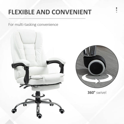 High Back Office Chair, PU Leather, Retractable Footrest, Padded Armrest, White Executive & Manager Chairs at Gallery Canada