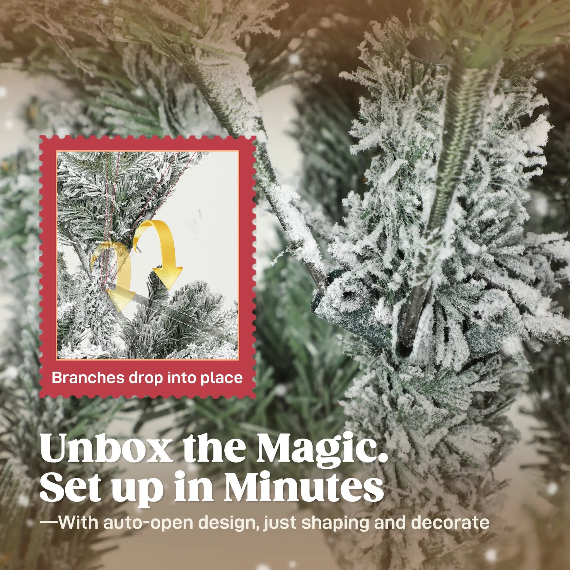 6ft Artificial Flocked Christmas Tree, Full Snow Pine, Hinged with Metal Stand Artificial Christmas Trees at Gallery Canada