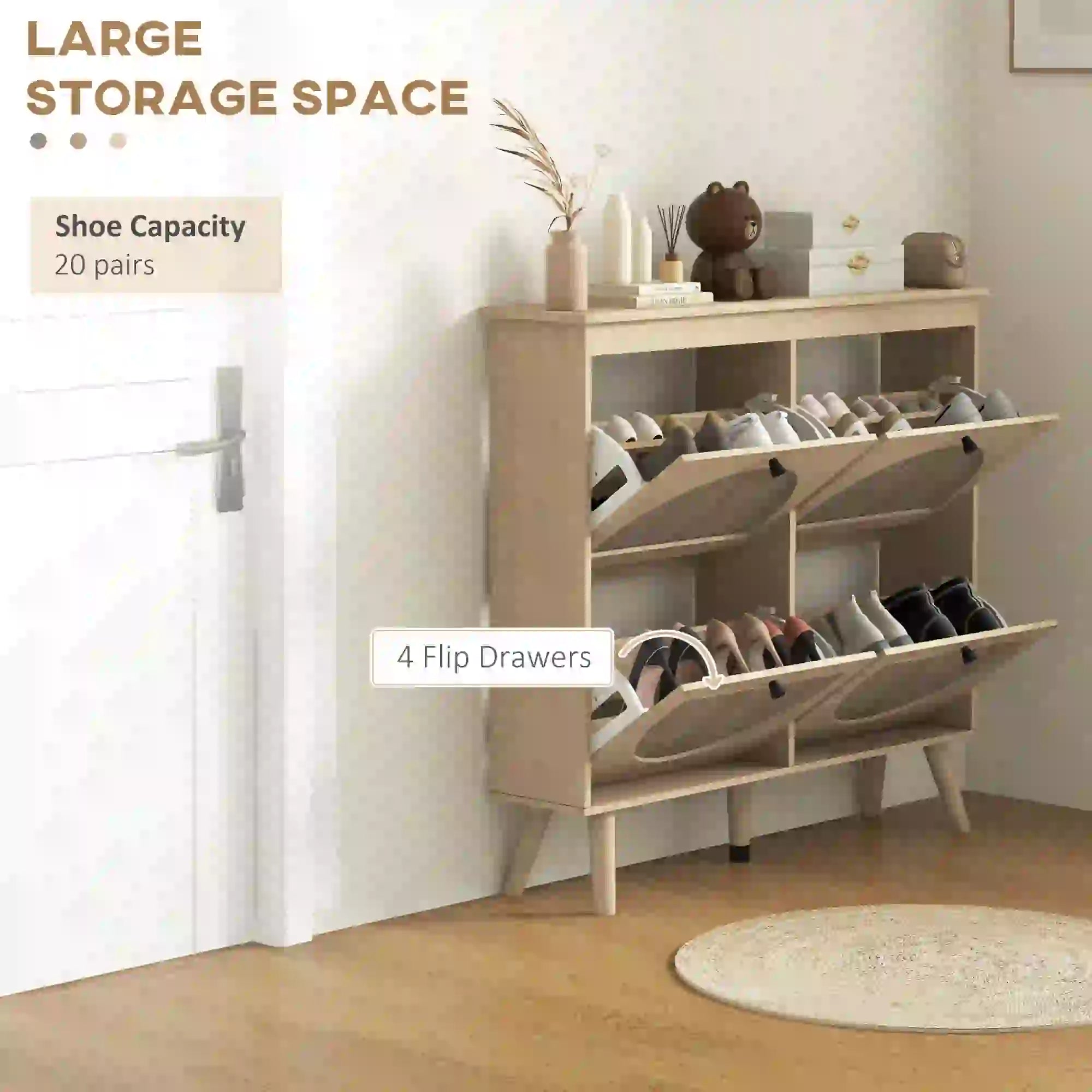 Shoe Cabinet, 4 Flip Drawers, Adjustable Shelves, Holds 20 Pairs, Oak Shoe Storage Cabinets & Racks at Gallery Canada