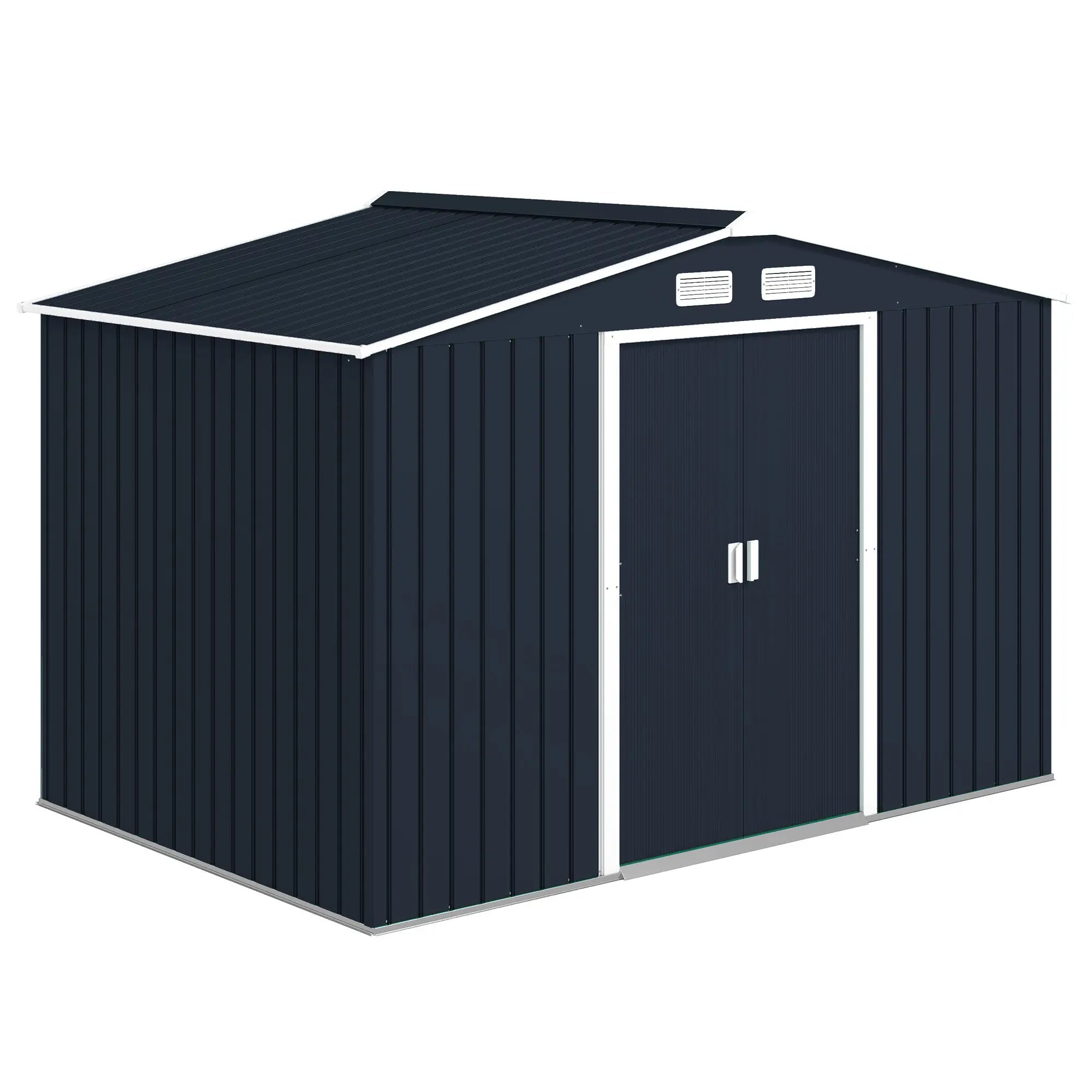 9.1'x6.4'x6.3' Garden Storage Shed, Foundation Kit, Metal Tool House, Double Doors, Dark Grey Sheds Dark Grey at Gallery Canada
