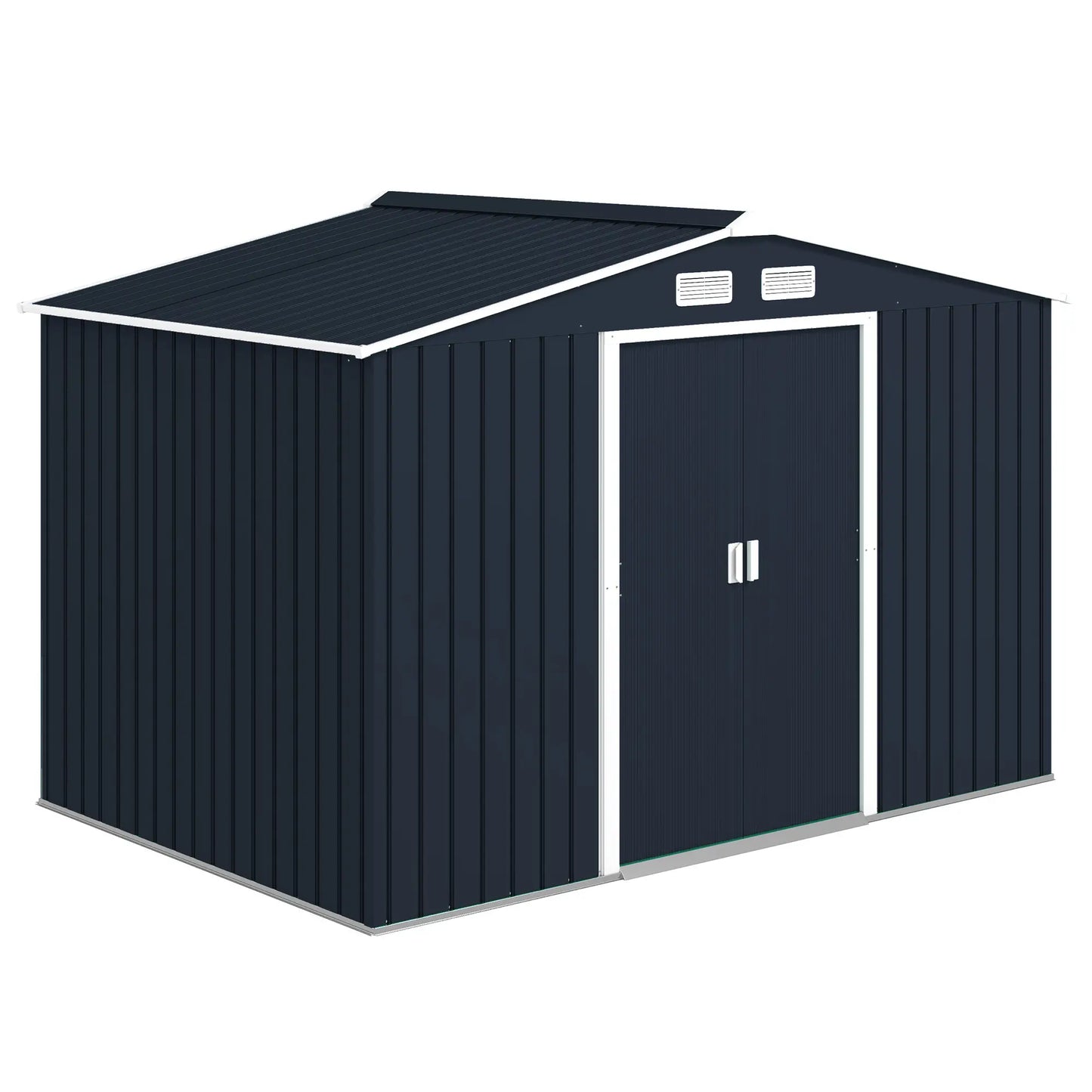 9.1'x6.4'x6.3' Garden Storage Shed, Foundation Kit, Metal Tool House, Double Doors, Dark Grey Sheds Dark Grey at Gallery Canada