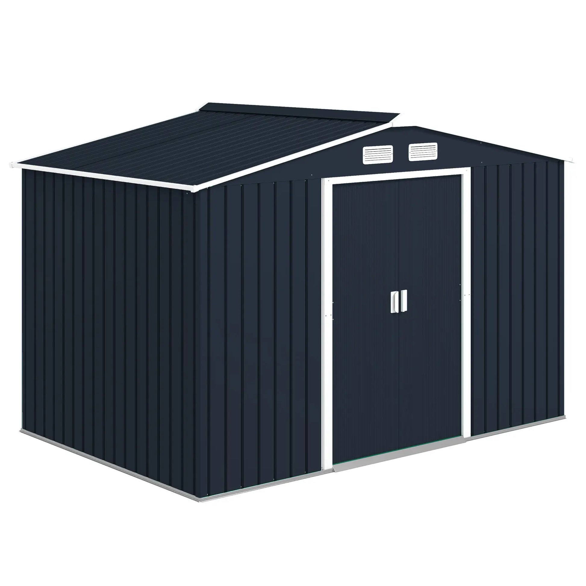 9.1'x6.4'x6.3' Garden Storage Shed, Foundation Kit, Metal Tool House, Double Doors, Dark Grey Sheds Dark Grey at Gallery Canada