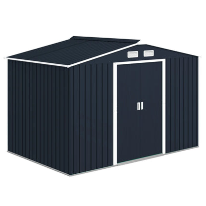 9.1'x6.4'x6.3' Garden Storage Shed, Foundation Kit, Metal Tool House, Double Doors, Dark Grey Sheds Dark Grey at Gallery Canada