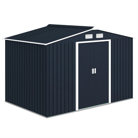 9.1'x6.4'x6.3' Garden Storage Shed, Foundation Kit, Metal Tool House, Double Doors, Dark Grey Sheds Dark Grey at Gallery Canada