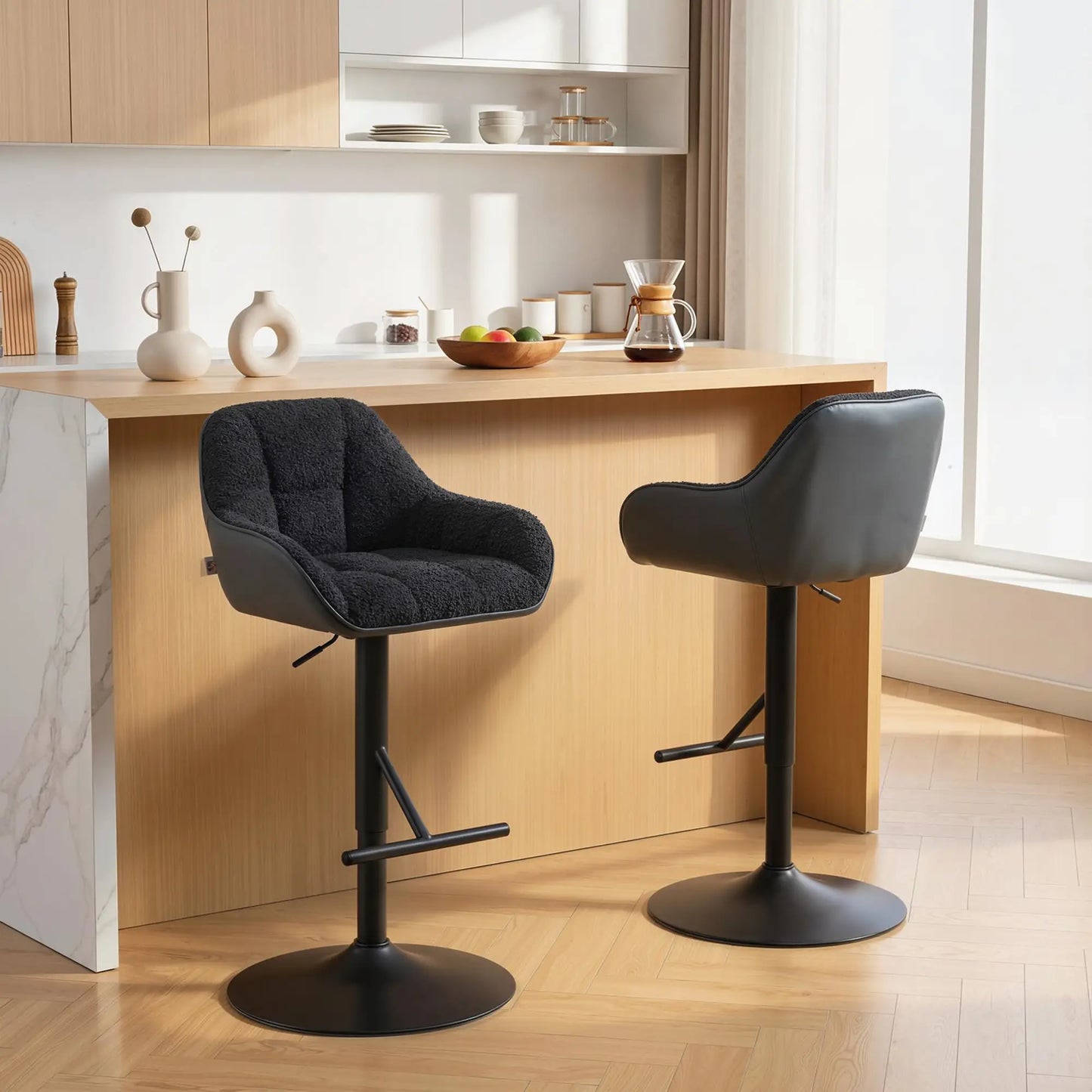 Swivel Counter Height Bar Stools Set of 2, Adjustable Height, Black Bar Stools at Gallery Canada