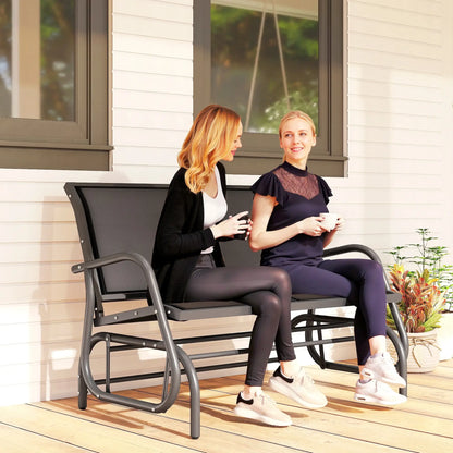 Double Glider Bench Swing, Heavy-Duty Steel Frame, Sling Fabric Seat, Black Outdoor Gliders at Gallery Canada
