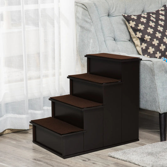 4-Level Wooden Pet Stairs, Non-Slip Carpet, Dark Coffee Dog Stairs Dark Coffee at Gallery Canada