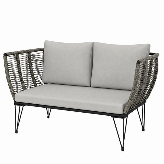 Canapé de patio extérieur, canapé deux places avec coussins, gris clair
