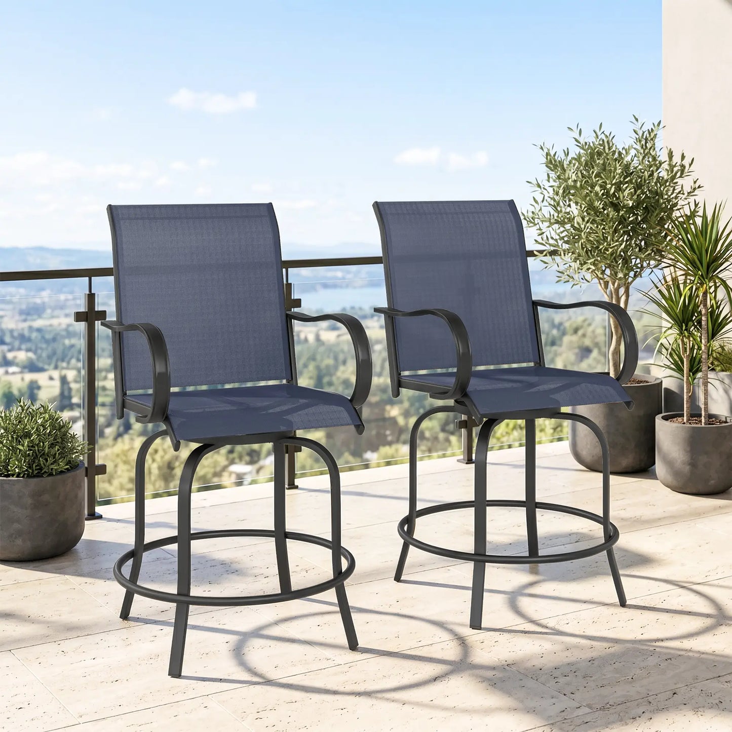 Outdoor Bar Stools Set of 2, 360° Swivel, 26.8" x 29.5" x 48.4", Navy Blue Bistro Sets at Gallery Canada