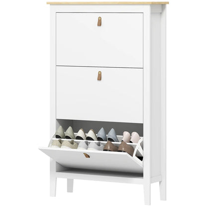 Narrow 3-Flip Drawer Shoe Cabinet, Adjustable Shelves, White Shoe Storage Cabinets & Racks White, Oak at Gallery Canada