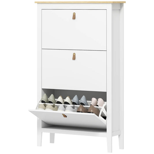 Narrow 3-Flip Drawer Shoe Cabinet, Adjustable Shelves, White Shoe Storage Cabinets & Racks White, Oak at Gallery Canada