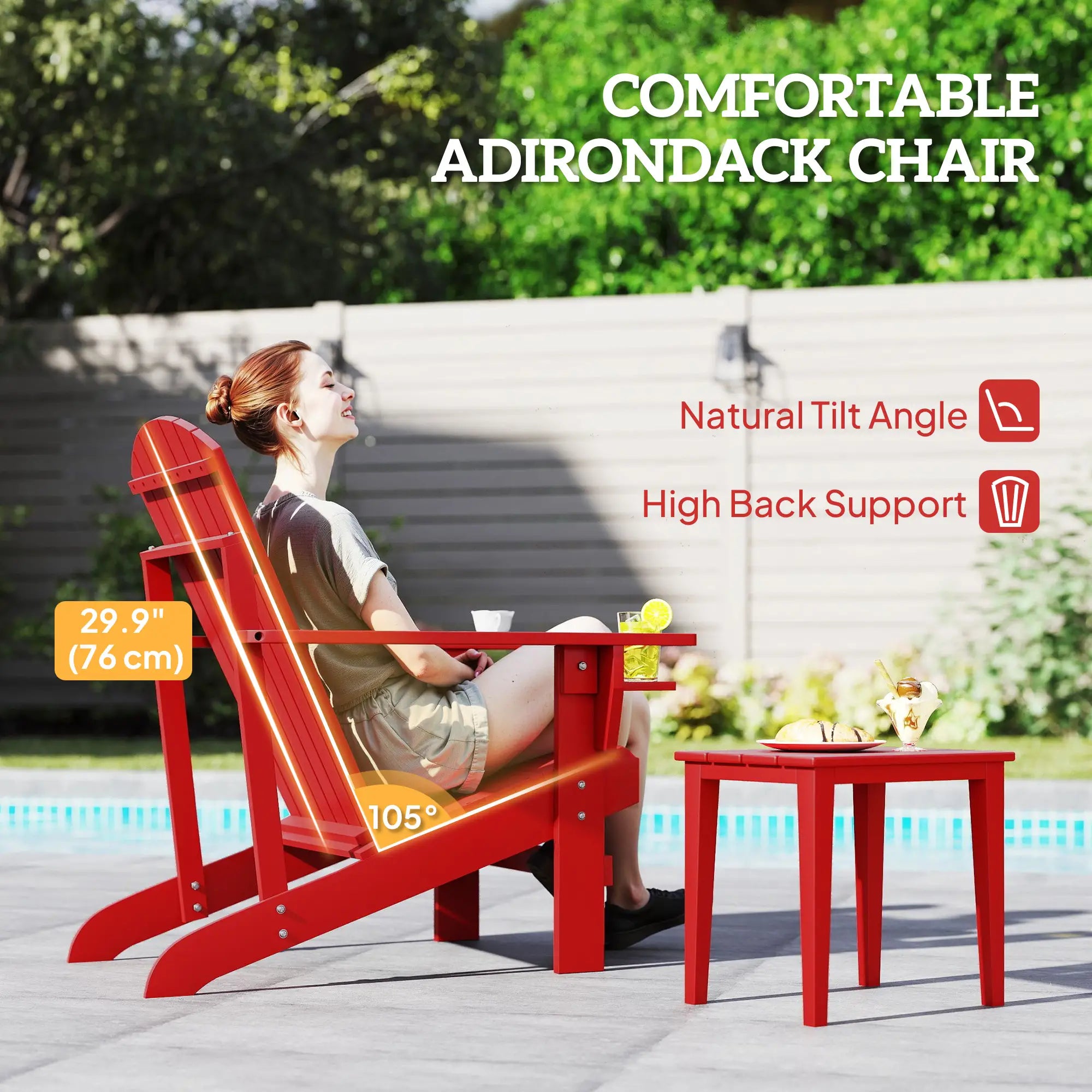 Classic Adirondack Chair, Garden Deck Chair with Cup Holder, Red Patio Chairs at Gallery Canada