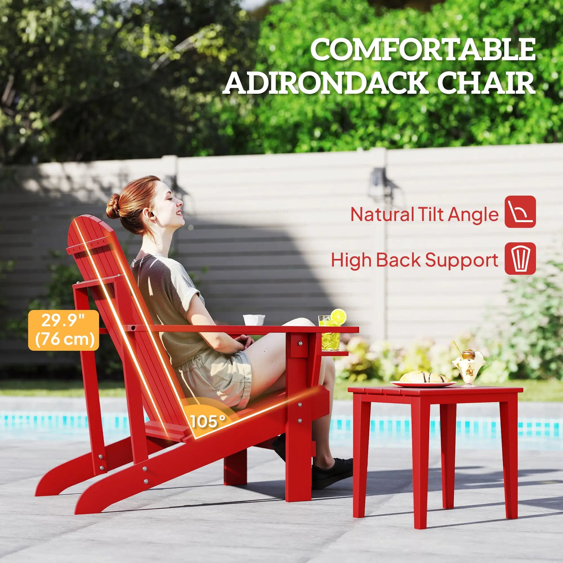 Classic Adirondack Chair, Garden Deck Chair with Cup Holder, Red Patio Chairs at Gallery Canada