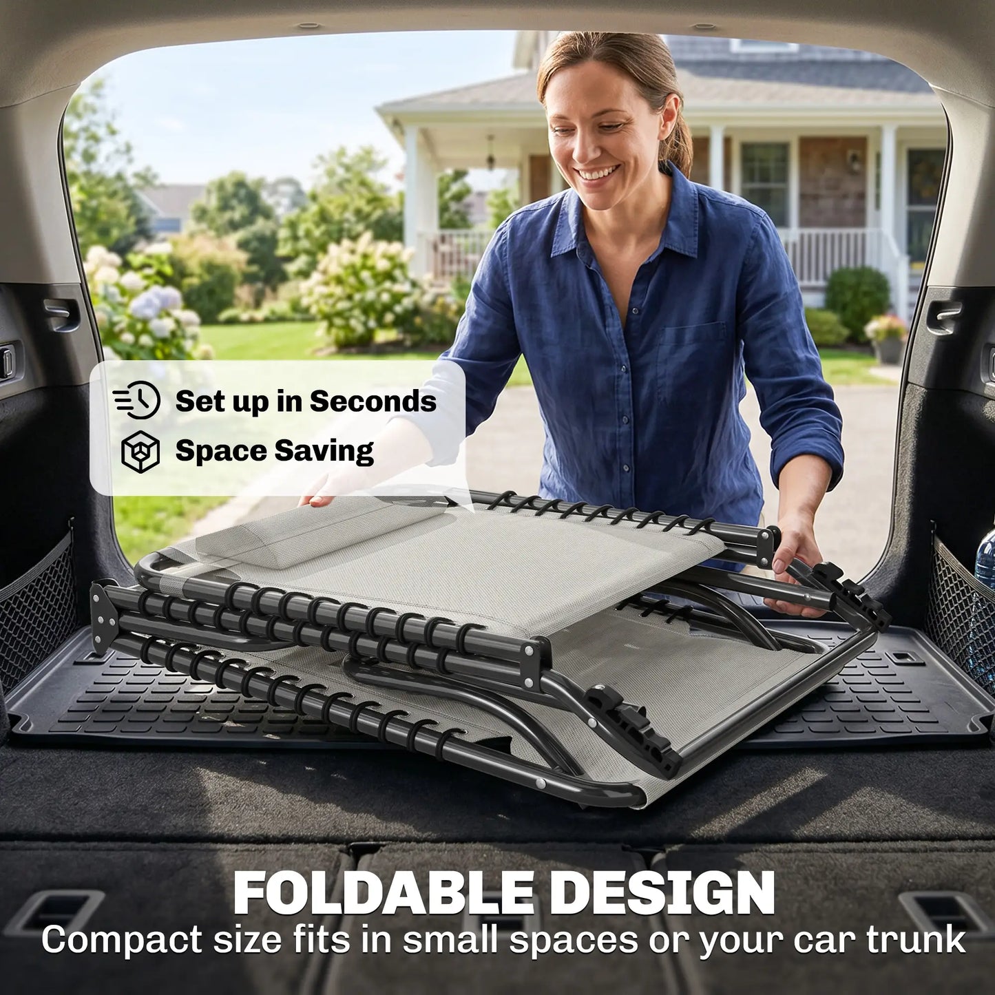 Outdoor Folding Lounge Chair, 4-Level Adjustable, Cream Lounger Chairs at Gallery Canada