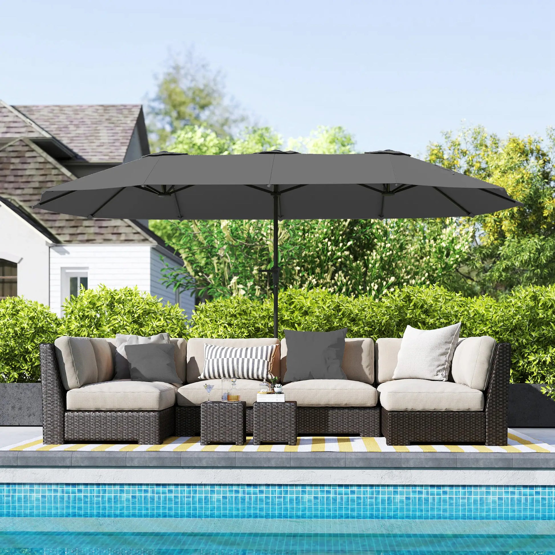 13ft Double-Sided Patio Umbrella, Crank Handle, Light Grey Sun Umbrellas at Gallery Canada