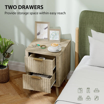 Night Stands Set of 2, Finger Pulls, Fluted Drawers, Round Edges, Oak Bedside Tables at Gallery Canada