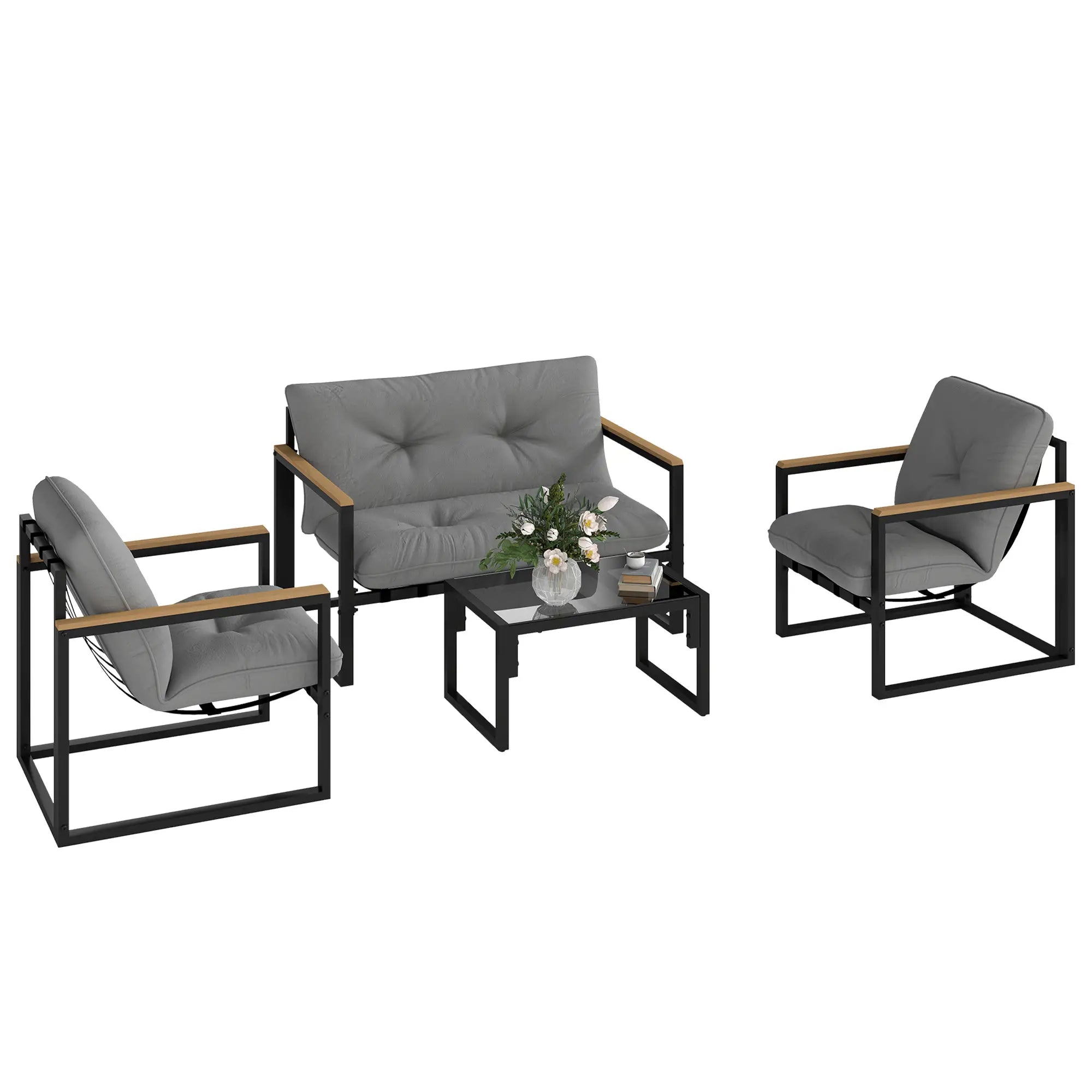 4 Piece Patio Furniture Set, Loveseat Sofa With Coffee Table, Light Grey Patio Furniture Sets at Gallery Canada
