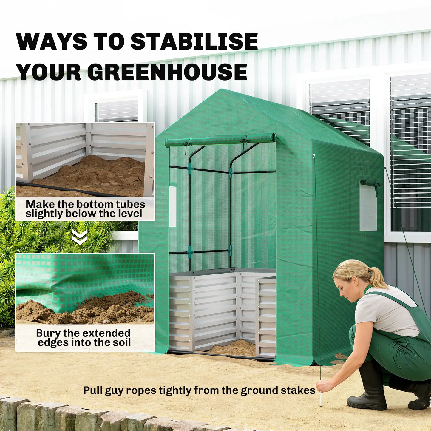 Greenhouse With Raised Garden Bed, Galvanized Metal Planter Box, 56" x 56" x 75", Green Portable Greenhouses at Gallery Canada