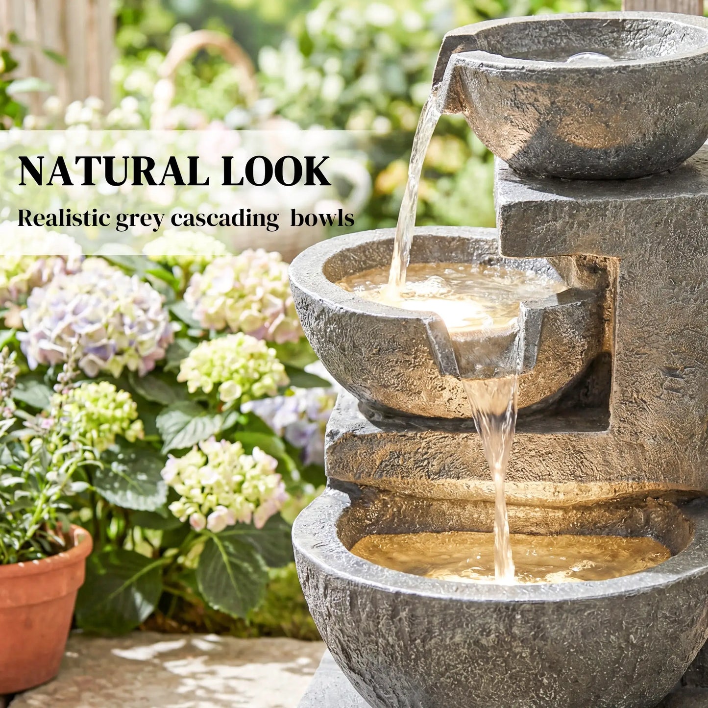 3-Tier Outdoor Water Fountain, Garden Waterfall With LED Lights, Pump Water Fountains at Gallery Canada