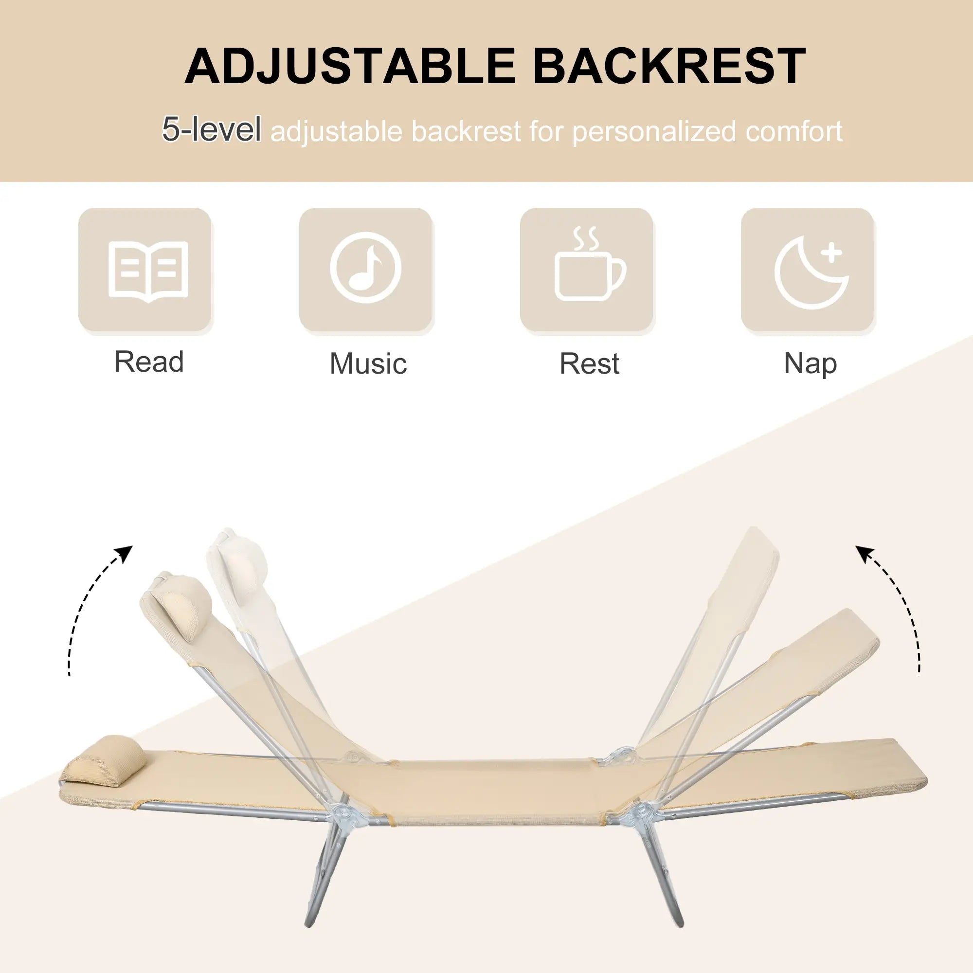 Folding Outdoor Lounge Chair Set, 2 Reclining Tanning Chairs, 5-Position Adjustable Backrest, Brown Lounger Chairs at Gallery Canada