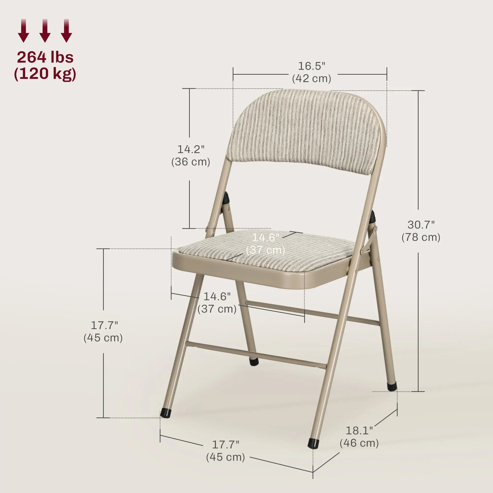 Set of 4 Metal Foldable Chairs, Linen Padded with Cushion Seat, Beige Dining Chairs at Gallery Canada