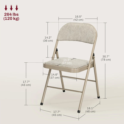 Set of 4 Metal Foldable Chairs, Linen Padded with Cushion Seat, Beige Dining Chairs at Gallery Canada