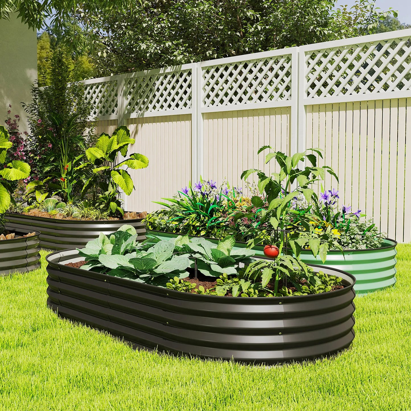 6' x 3' x 1' Lit de jardin surélevé galvanisé, Tuteur de plante métallique, Noir