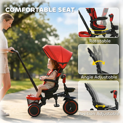 6-in-1 Toddler Tricycle, Foldable, Adjustable Seat, Push Handle, Red Tricycles for Kids at Gallery Canada