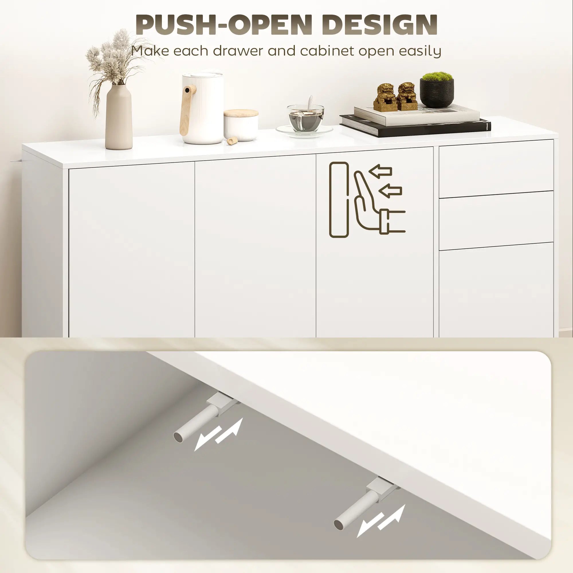 Kitchen Sideboard Storage Cabinet, Modern Coffee Bar with 2 Drawers, White Bar Cabinets at Gallery Canada
