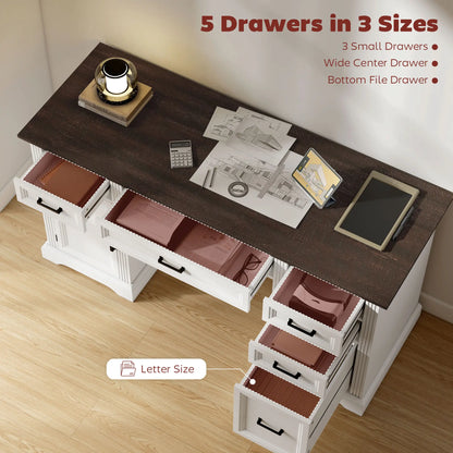 58 Inch Home Office Desk, Farmhouse Executive Desk with Drawers, White Computer Desks at Gallery Canada