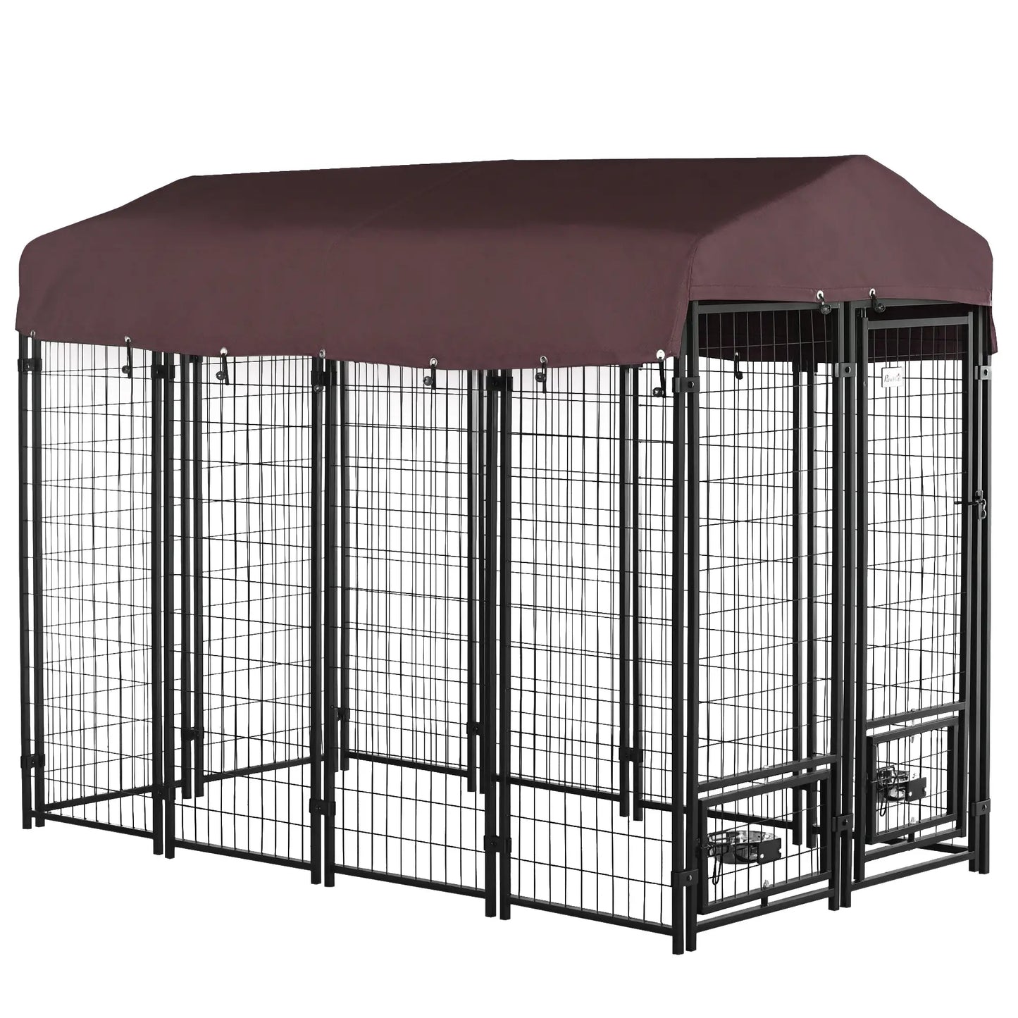 Outdoor Dog Kennel, Lockable Pet Playpen, Welded Steel Fence, Rotating Bowl, Red Houses, Kennels & Pens Black, Red at Gallery Canada