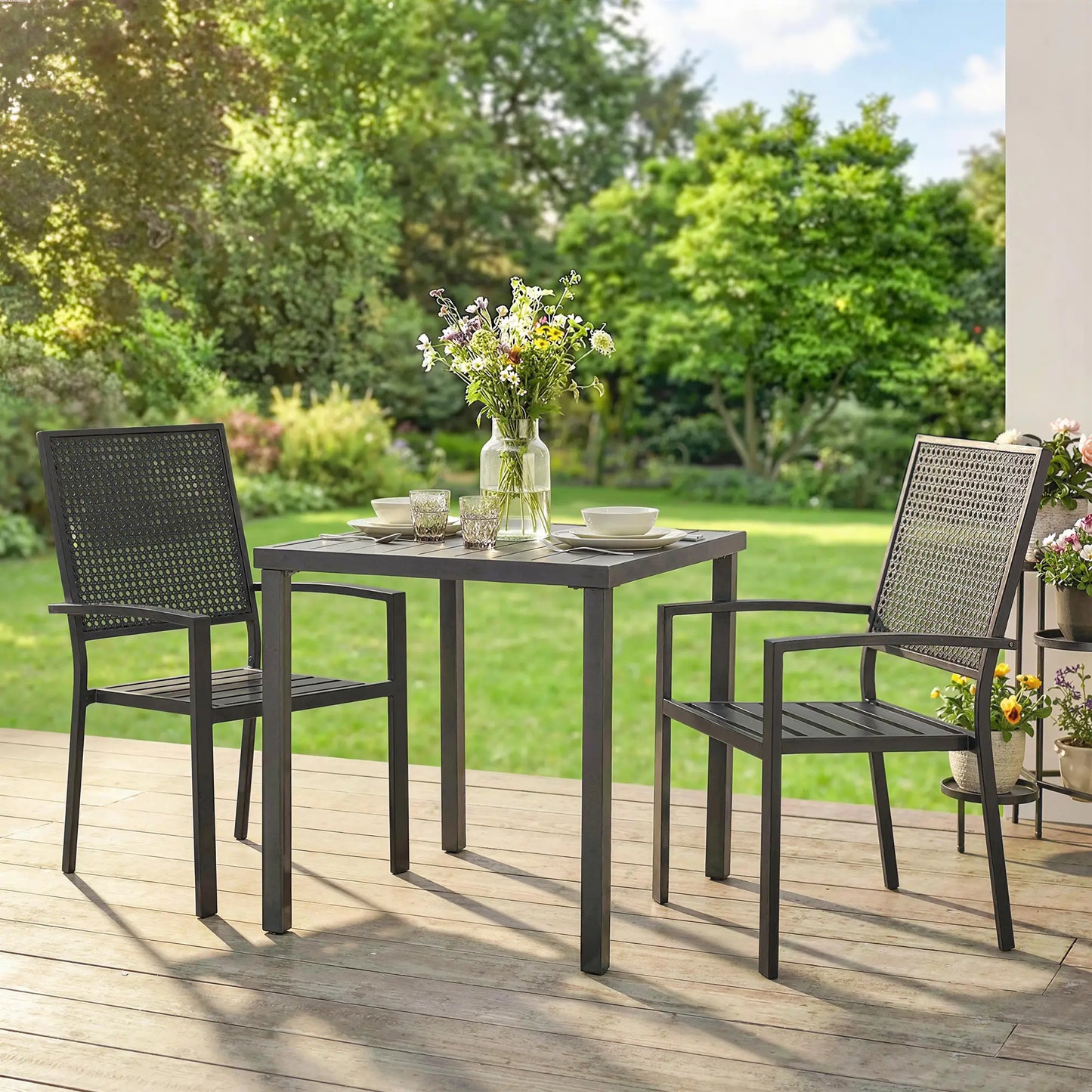 Stackable Patio Chairs Set Of 2, Outdoor Dining Chairs, Black Outdoor Dining Sets at Gallery Canada