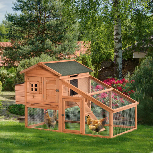 69 Wooden Chicken Coop, Rabbit Hutch, Outdoor Poultry Cage, Yellow and Green