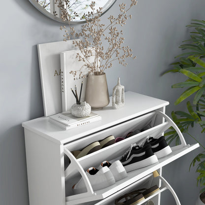 Narrow Shoe Storage, 3 Flip Drawers, Adjustable Shelves, Holds 12 Pairs, White Shoe Storage Cabinets & Racks at Gallery Canada