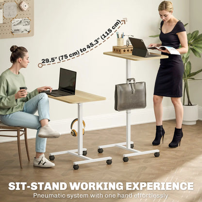 Adjustable Standing Desk, Pneumatic Sit Stand, Wheels, Headphone Hook, Natural Office Desks & Work Stations at Gallery Canada