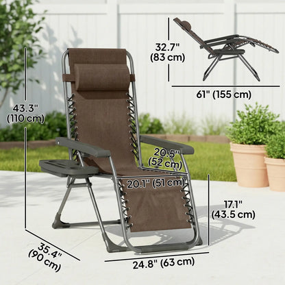 Zero Gravity Chair Set Of 2, Folding Reclining Outdoor Lounge Chair, Brown Lounger Chairs at Gallery Canada